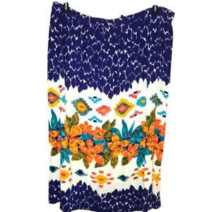 Russ Floral Maxi Skirt Size 16 Blue Orange Pattern 0233